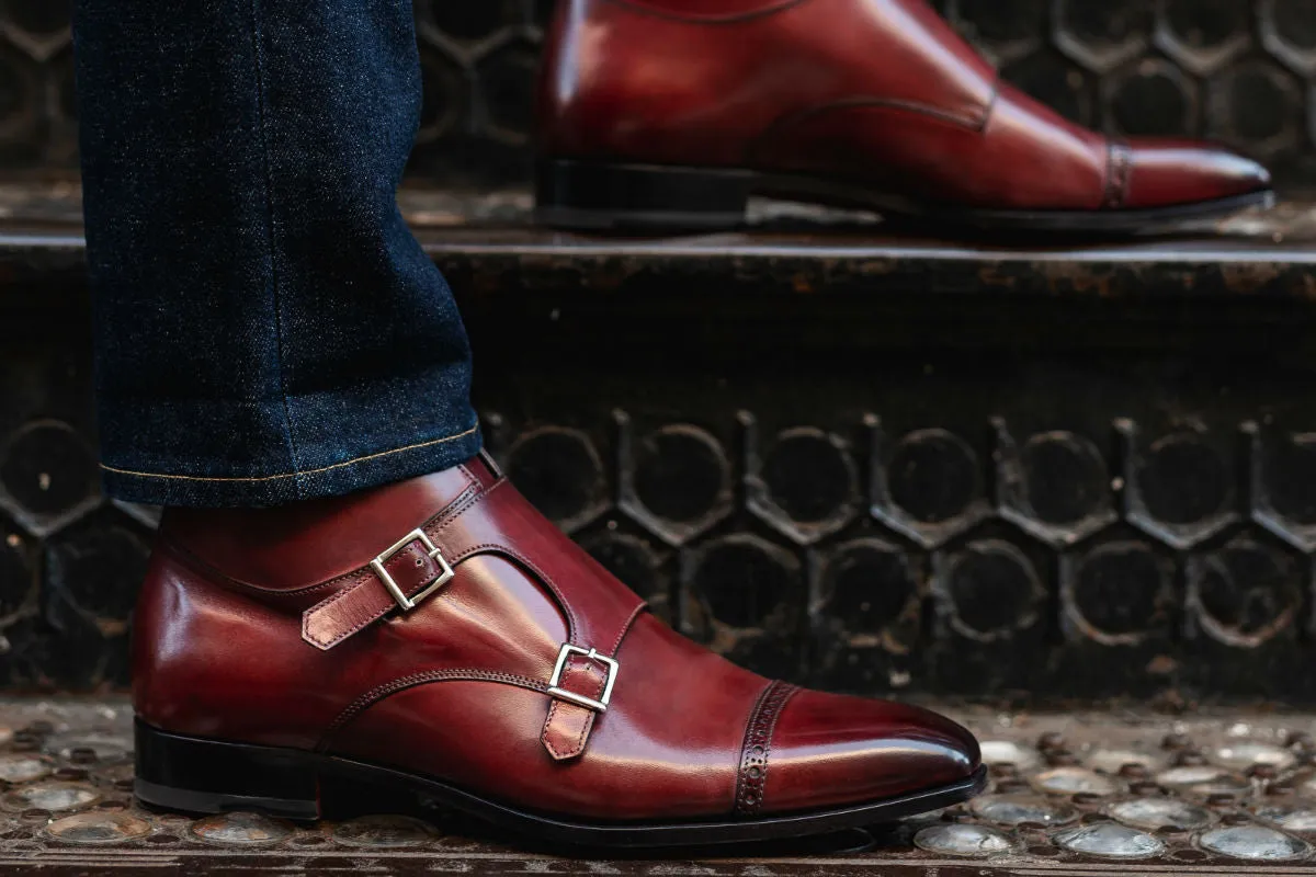 The Heston Double Monk Strap Boot - Oxblood