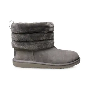 UGG Fluff Mini Quilted Charcoal Boots - Youth