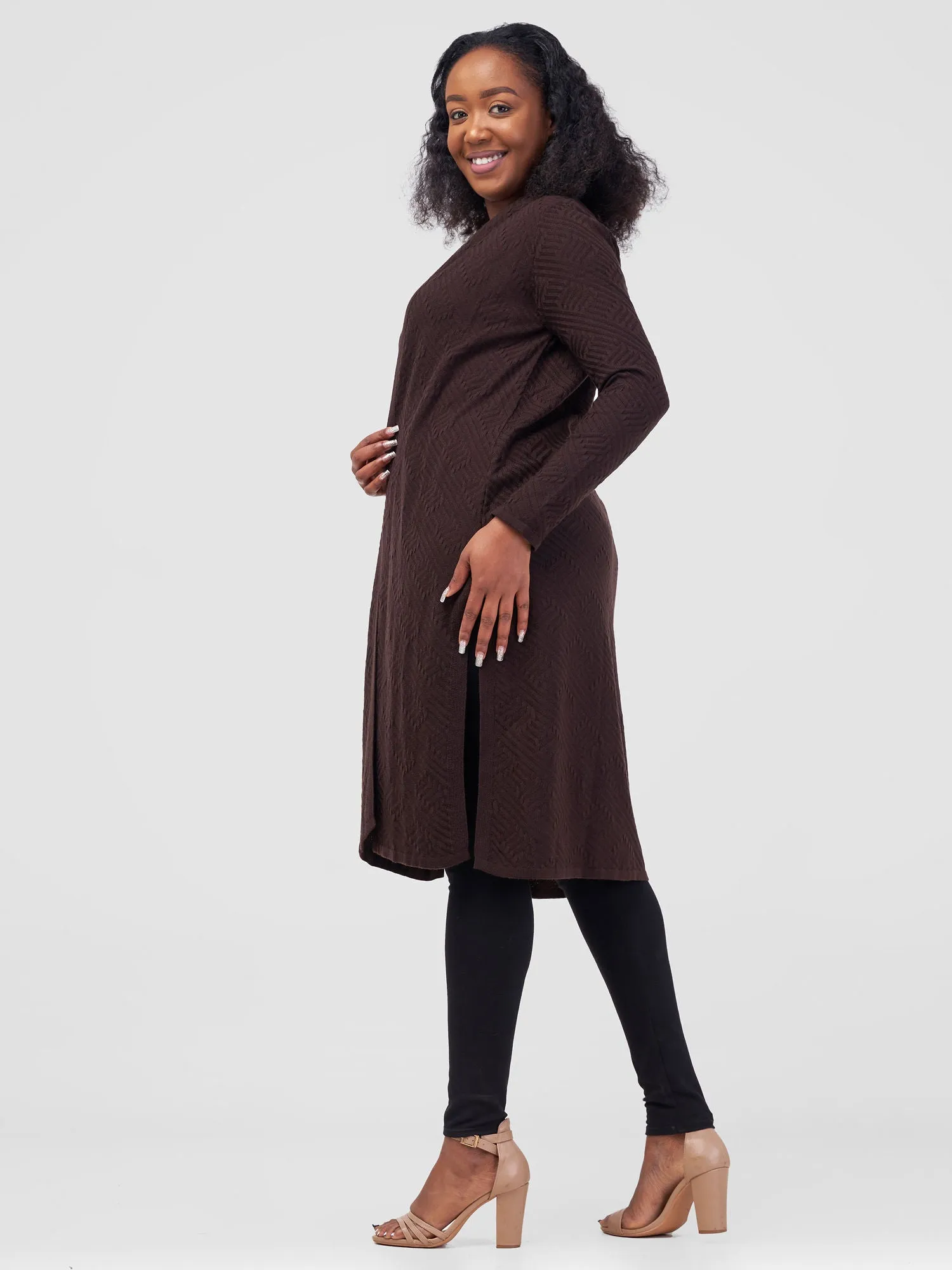 Vivo Side Slit Midi Waterfall -Dark Chocolate