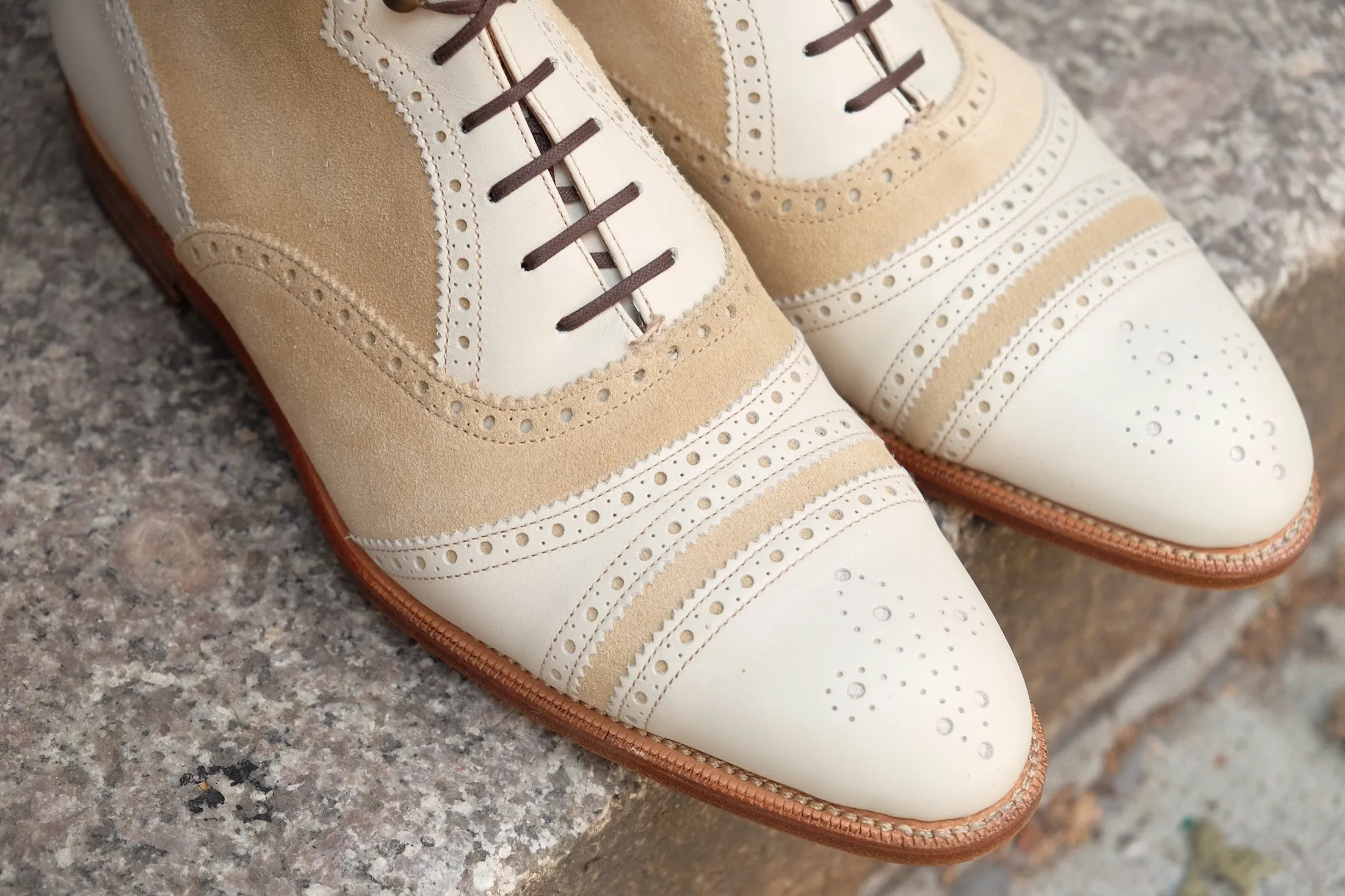 Whitman - MTO - Crust Calf / Light Cream Suede - NGT last - Single Leather Sole - Fleur De Lys Medallion