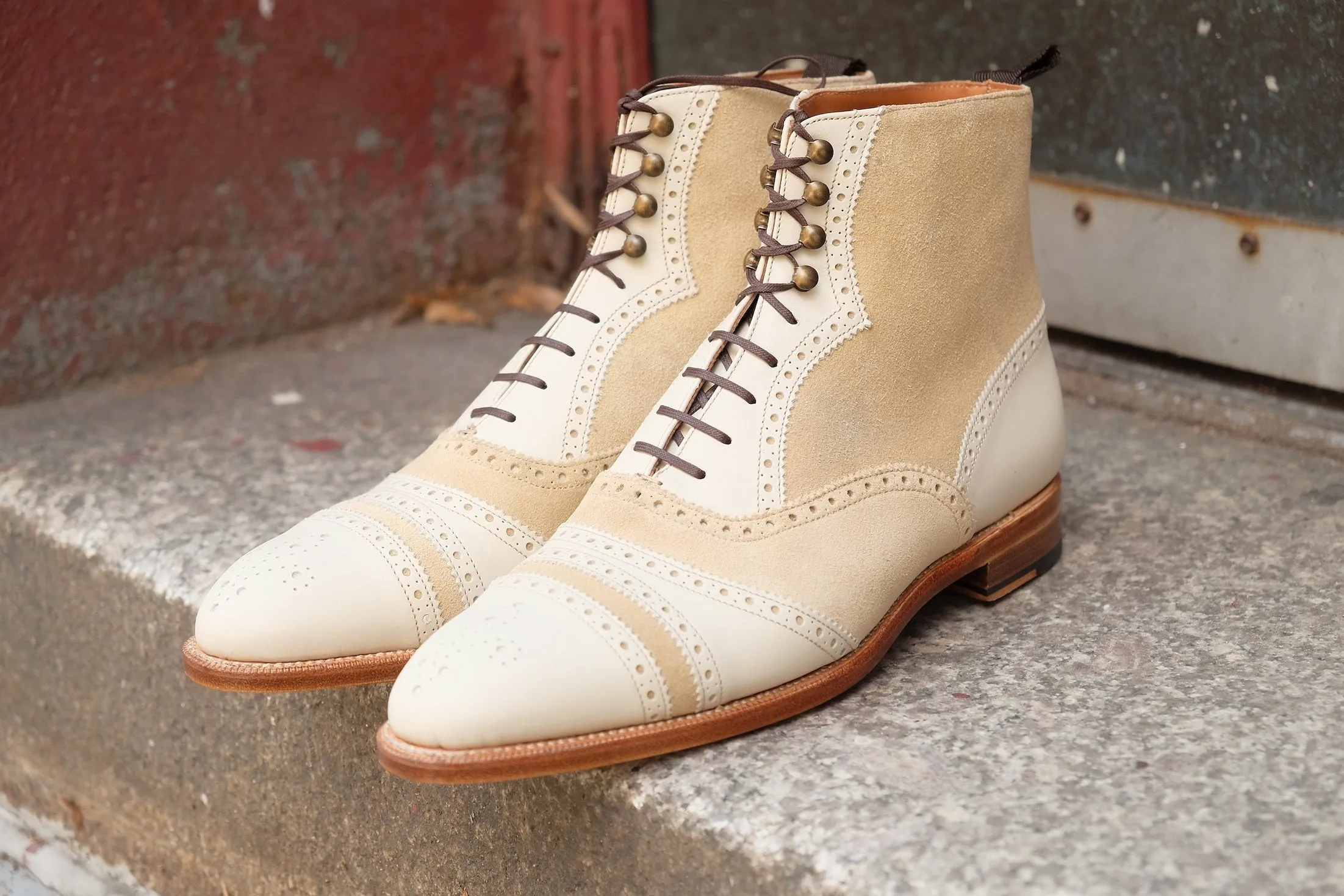 Whitman - MTO - Crust Calf / Light Cream Suede - NGT last - Single Leather Sole - Fleur De Lys Medallion